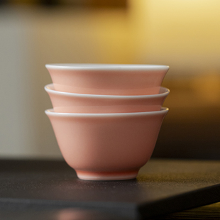 粉色马蹄品茗杯功夫茶具家用单杯主人杯小号岩小茶杯茶盏闻香杯子