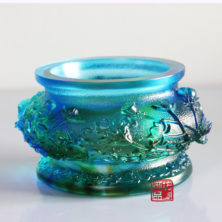 御品坊 正品琉璃大号和谐香炉 莲花香炉 聚宝盆 莲花香盘佛堂用品