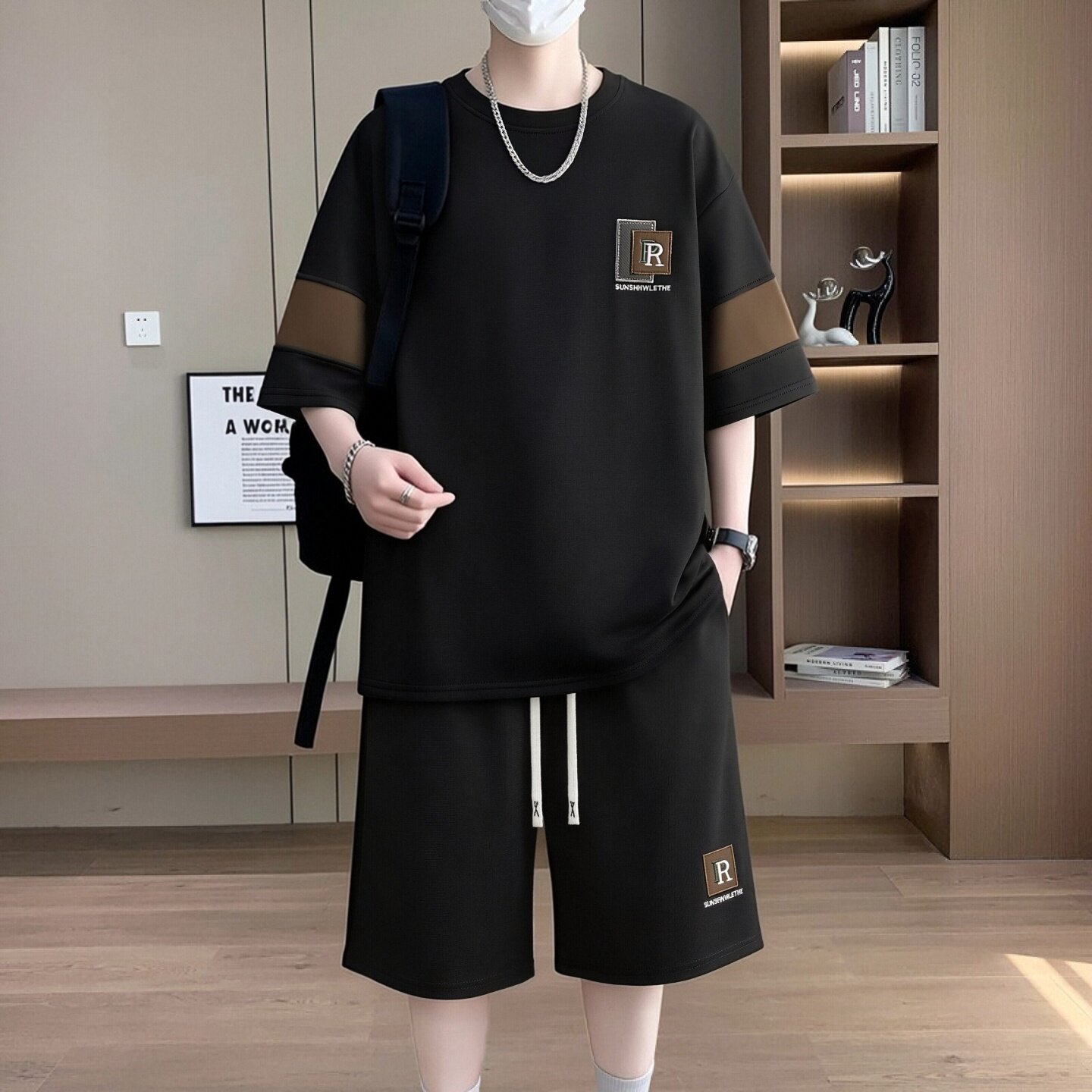 夏季睡衣男短袖短裤圆领青年两件套薄款宽松运动休闲家居服男套装