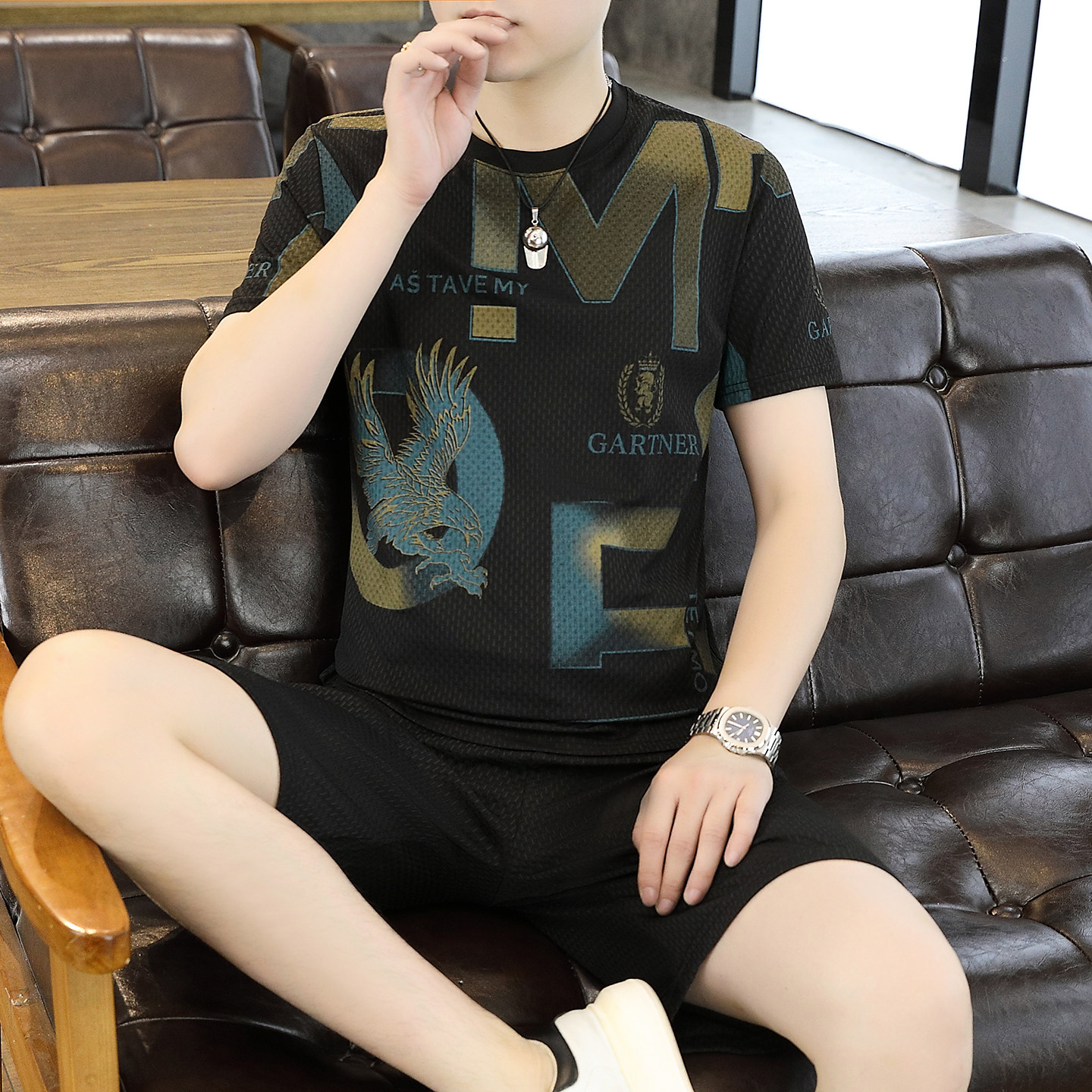 夏季冰丝睡衣男短袖短裤两件套薄款宽松休闲可外穿速干家居服套装,女士内衣/男士内衣/家居服,睡衣/家居服套装,淘宝优惠券,粉丝福利购,淘宝优惠卷