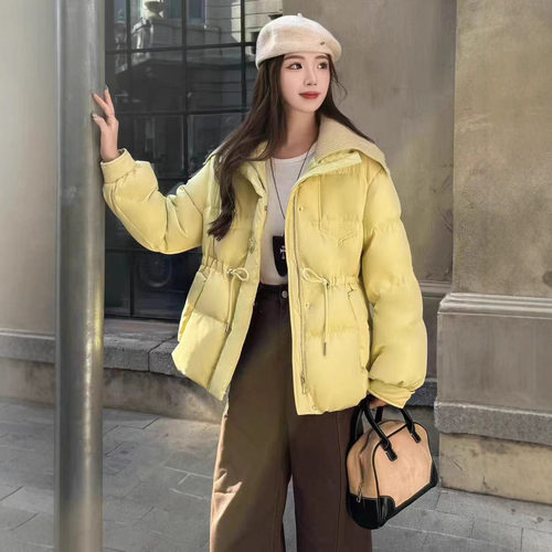 设计感针织翻领拼接假两件抽绳宽松羽绒棉服2025冬季新品棉衣外套