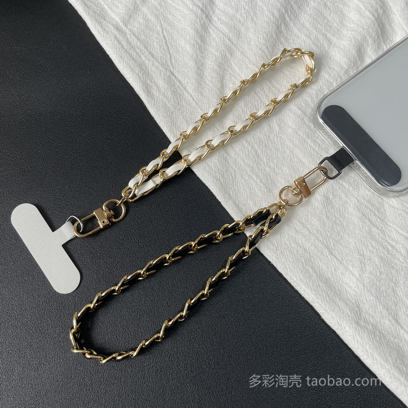小香风金属手机链挂绳皮质挂链手腕挂绳轻奢高颜值固定片防丢潮女