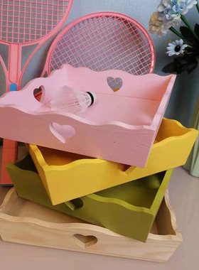 厂家木制果盘收纳托盘韩式粉色绿色平盘马卡龙色装饰心形木盘子