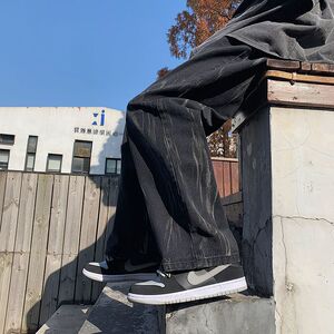 牛仔裤男秋冬加绒宽松直筒韩版潮流裤子春秋高街ins潮牌阔腿长裤