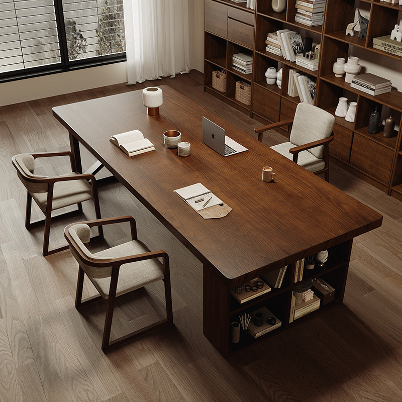 白蜡木去客厅化大长书桌柜书架一体家用大板办公桌实木学习工作台,住宅家具,书桌,淘宝优惠券,粉丝福利购,淘宝优惠卷