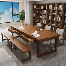 去客厅化实木书桌带抽屉大板长桌简约多人学习桌写字桌家用办公桌