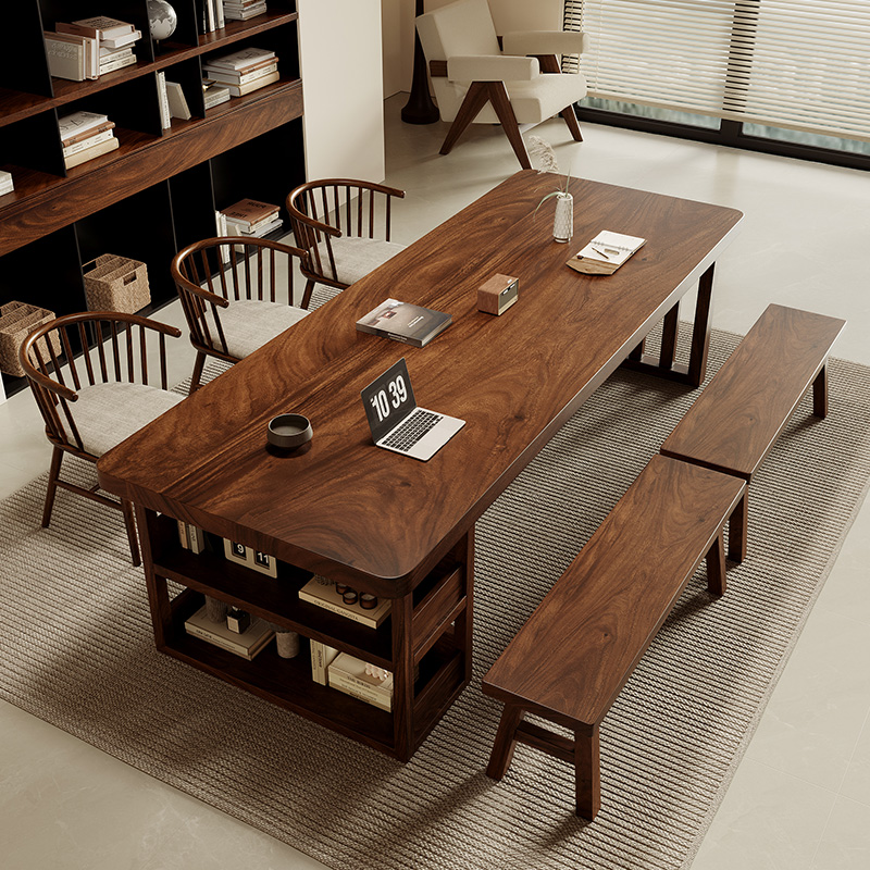 南美胡桃木客厅大长书桌柜一体