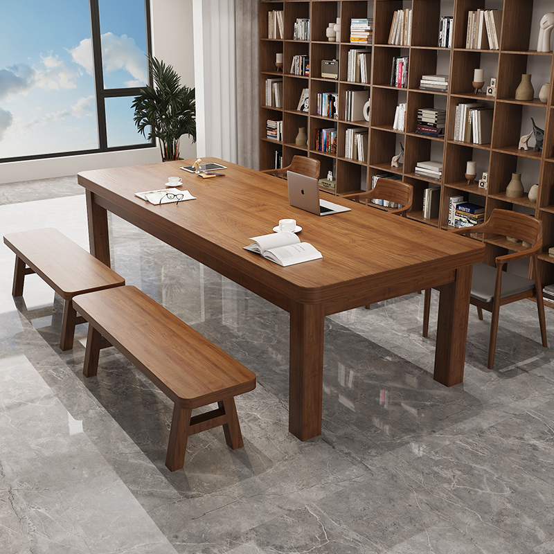 客厅实木大书桌多人阅读桌学生学习桌简约家用办公桌工作台长条桌