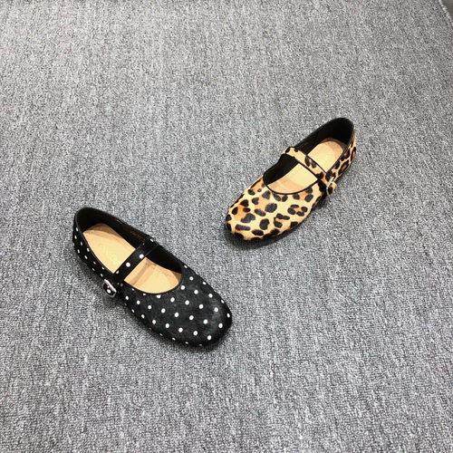 凡柔马毛豹纹玛丽珍鞋法式平底单鞋女2026春季新款芭蕾鞋子潮款