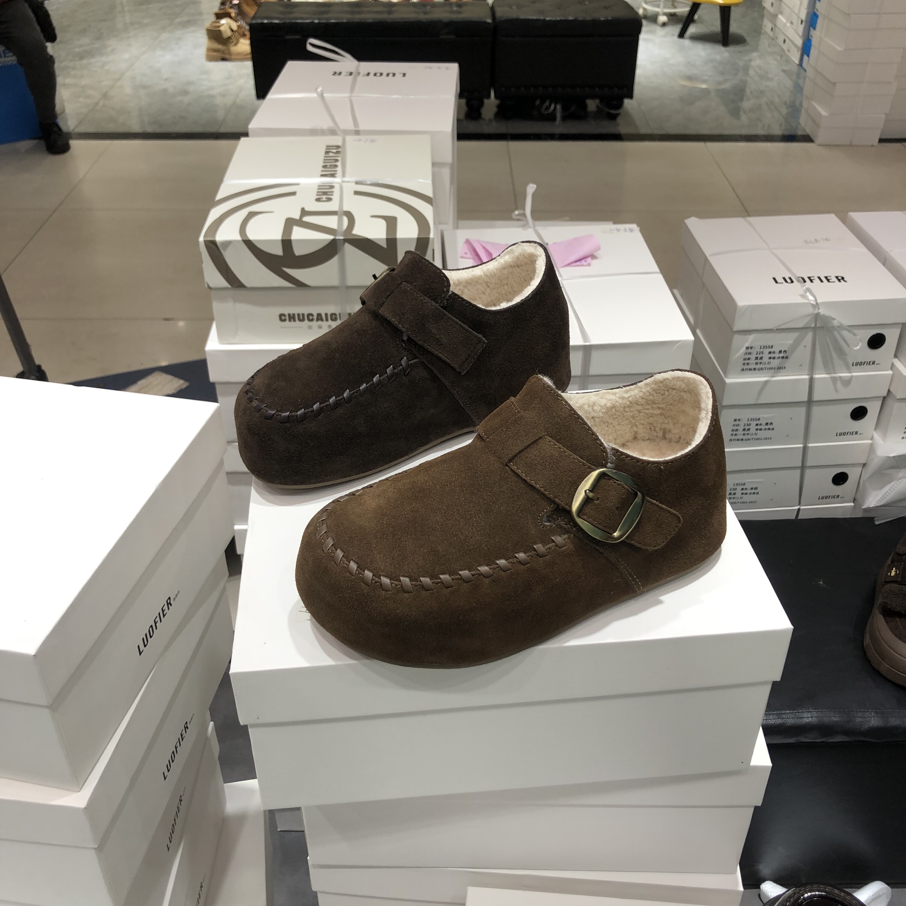 LFR真皮勃肯鞋女2025新款秋冬加绒保暖厚底内增高一脚蹬乐福鞋女