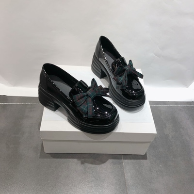 LFR厚底增高乐福鞋女鞋2026春季新款学院风蝴蝶结通勤黑色小皮鞋