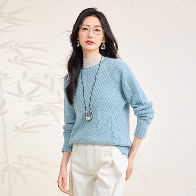 直播秒杀!秋冬新款无缝羊绒圆领合体电脑针法长袖女士针织衫108