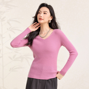 100%羊绒秋冬V领修身显瘦气质洋气减龄保暖打底衫女羊绒衫108