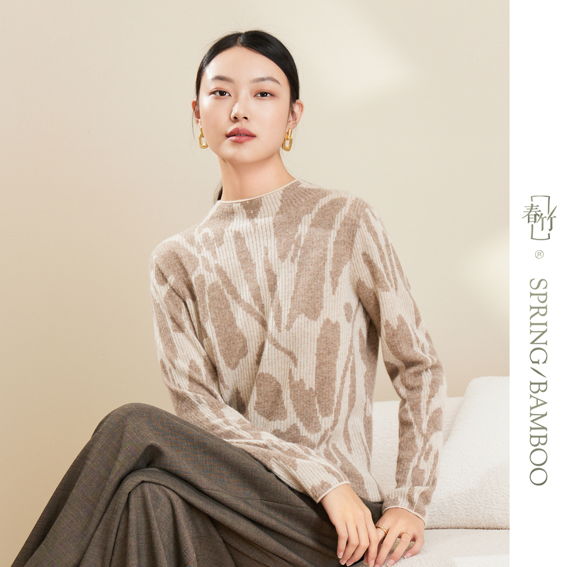 长袖羊绒衫山羊绒春竹