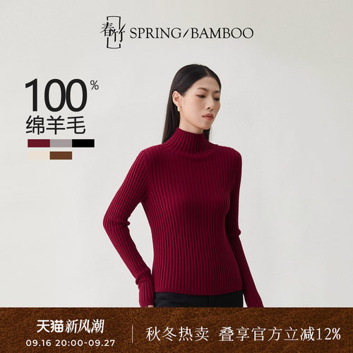 春竹长袖百搭女士针织羊毛衫
