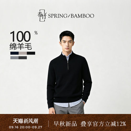 100%棉羊毛纯色百搭男针织衫