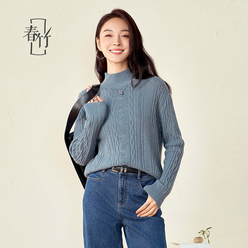 春竹纯羊毛衣半高领修身