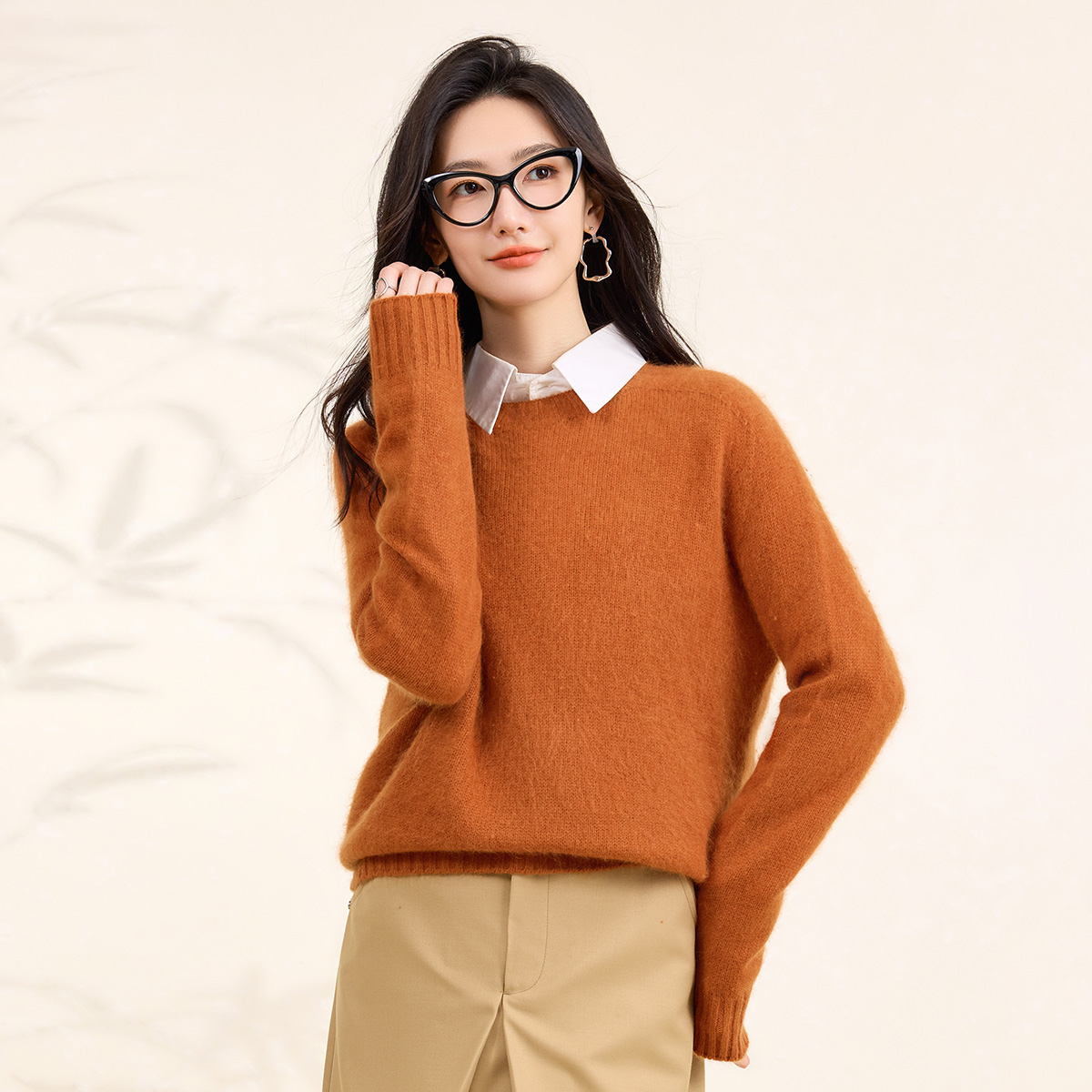 直播秒杀!岛精12针26支两股羊毛无缝圆领合体长袖女士针织衫108