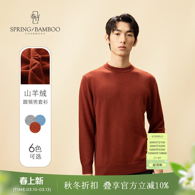 【商场同款】春竹羊绒衫男休闲百搭款保暖宽松针织毛衣圆领男套衫