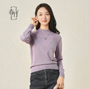 春竹半高领100%绵羊毛冬绣花亮钻气质针织衫 套头毛衣女上衣