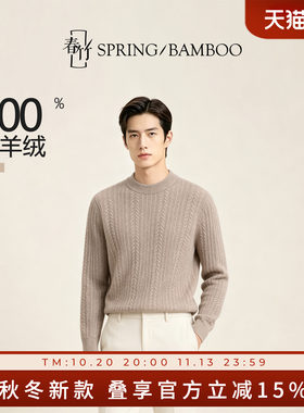 春竹100%山羊绒长袖男士针织衫