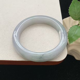 缅甸翡翠手镯A货60.4MM手镯冰透浅蓝水飘花水润玉手镯女款珠宝