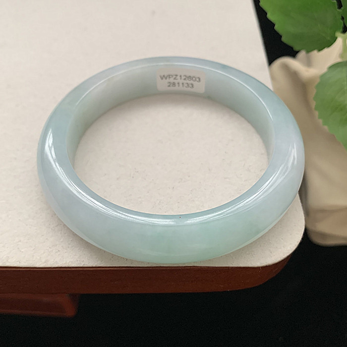 缅甸翡翠手镯A货56.7MM手镯晴水蓝调绿冰润玉手镯女款珠宝