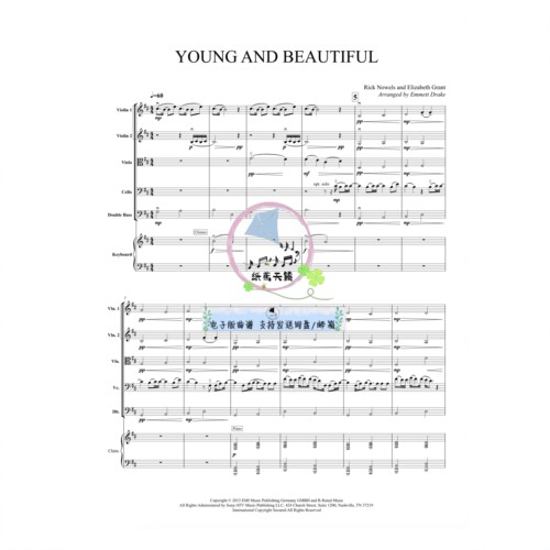 Young And Beautiful 风华正茂 原版正谱 弦乐五重+钢琴 总谱分谱