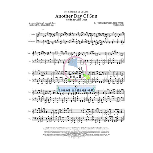 Another Day Of Sun 原版正谱 小提大提琴二重奏 爱乐之城 总分谱