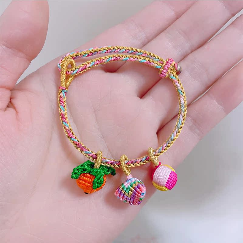 手工编织金线八股编手绳柿子粽子福球草莓挂件端午节五彩手链成品
