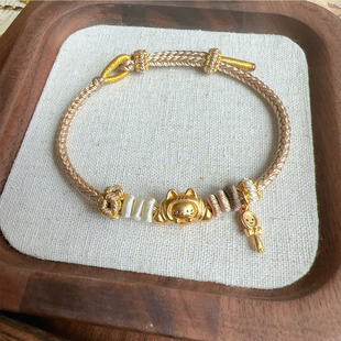 手工编织八股手绳半成品可穿转运珠黄金路路通饰品吊坠挂件手链女