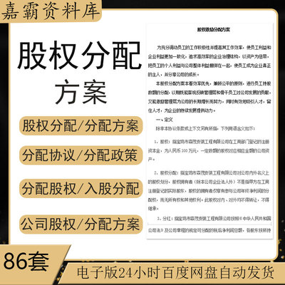 公司股权股份分配方案创业团队股权分配案例分析协议合同范本资料