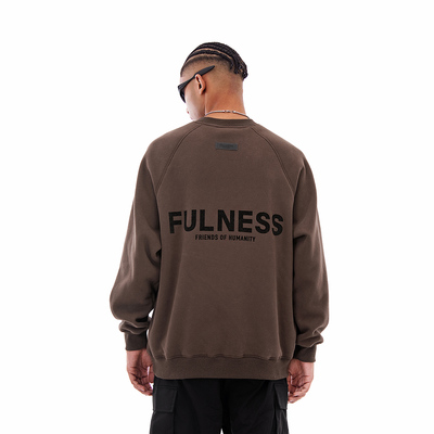 FOH 380g重磅植绒字母胶标设计插肩袖圆领加绒卫衣男女宽松上衣