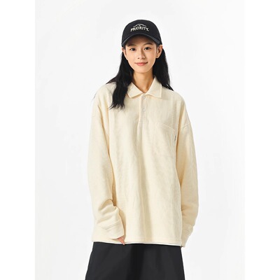 日系宽松polo衫女日系复古华夫格T恤男女同款情侣款上衣潮