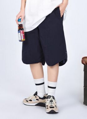 夏季日系直筒机能五分裤男宽松小标纯色短裤潮