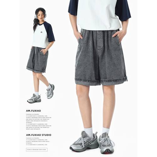 夏季新款短裤牛仔休闲日系宽松复古工装男女同款裤子女