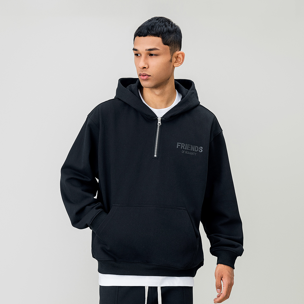 厚板字母印花重磅连帽卫衣男