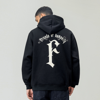 380重磅厚印字母连帽加绒卫衣男