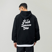 高街字母印花连帽卫衣男春季 FOH 美式 潮牌情侣宽松黑色上衣