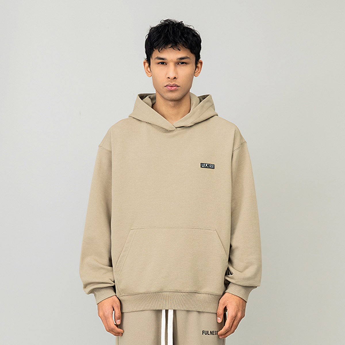 FOH 美式高街硅胶标字母连帽卫衣男2025春季新款宽松情侣休闲帽衫