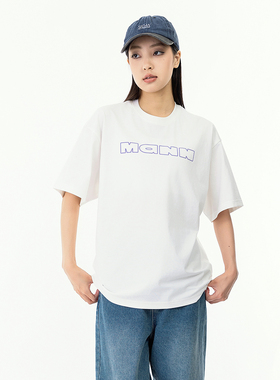 夏季圆领印花简约宽松休闲纯色T恤  百搭情侣上衣