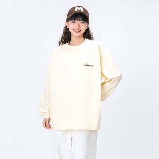 情侣装 2025春季 T恤男女同款 日系休闲纯色印花圆领长袖 新款