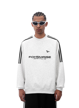 FOH 字母印花织带圆领卫衣男女秋季情侣宽松美式国潮休闲情侣上衣