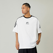 T恤男夏季 FOH 圆领短袖 潮牌拼接插肩袖 情侣宽松织带休闲体恤 美式