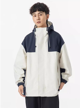 春季连帽冲锋上衣夹克外套男女同款日系拼接翻泼水休闲