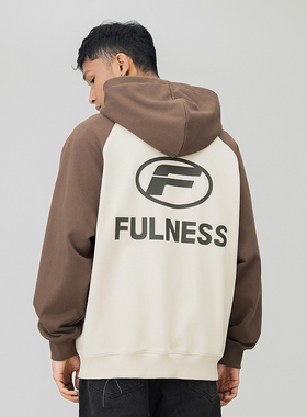 FOH 420g重磅拼接插肩袖开衫连帽卫衣男2025春季新款宽松休闲外套