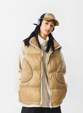 日系复古纯色立领棉服马甲女 冬季新款休闲保暖背心外套