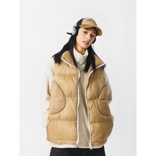 休闲保暖背心外套 新款 日系复古纯色立领棉服马甲女 冬季