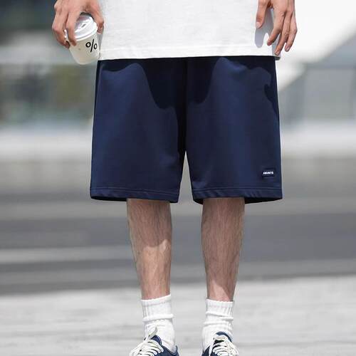 夏季新款休闲抽绳短裤男 日系宽松大口袋纯色直筒短裤