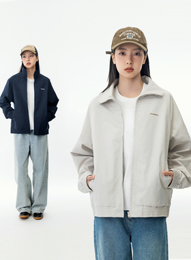 2025春秋季日系纯色立领印花休闲宽松情侣夹克